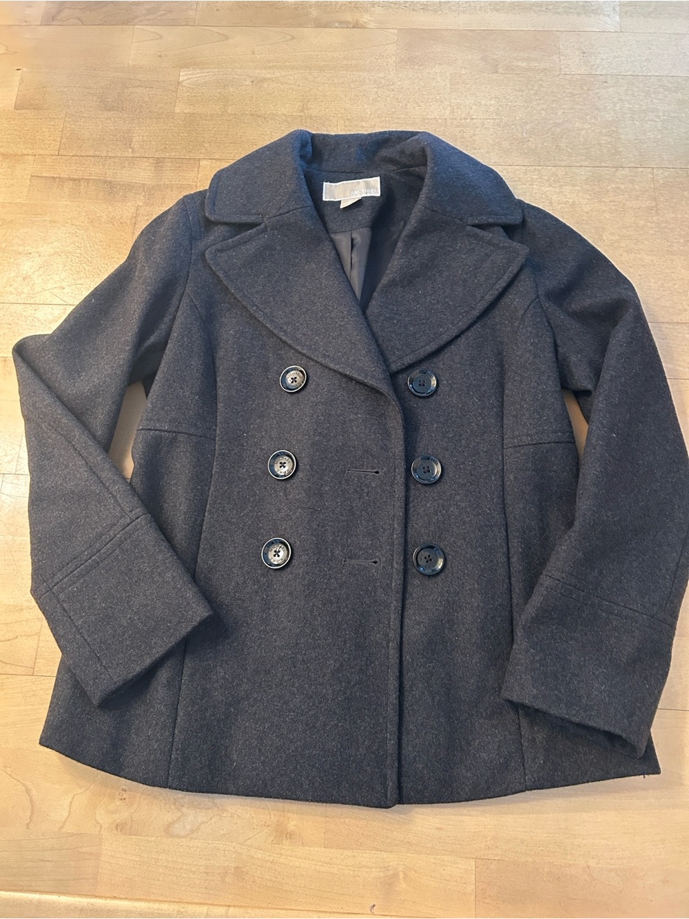 Michael Kors Wool Blend Double-Breasted Peacoat Jacket - Dark Gray / Charcoal